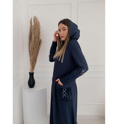 Modefa Dress Hooded Topcoat Abaya 35997 Indigo Blue