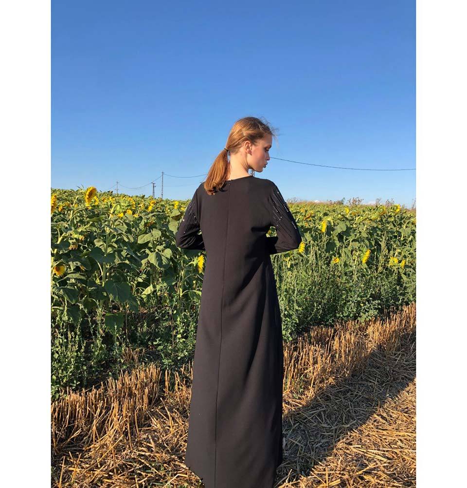 Modefa Dress Modest Beaded Dress E193 Black