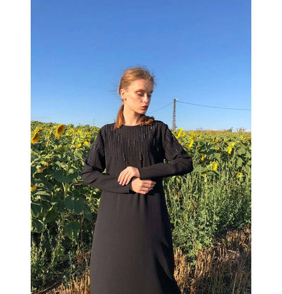 Modefa Dress Modest Beaded Dress E193 Black