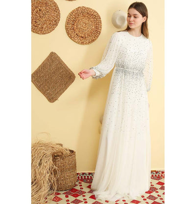 Modefa Dress Modest Beaded Formal Dress G349 Ivory