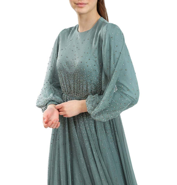 Modest Beaded Formal Dress G349 Mint Green Modest Beaded Formal Dress G349 Mint Green