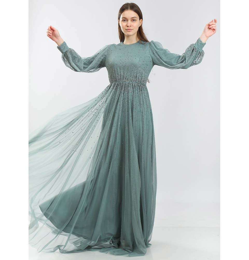 Modest Beaded Formal Dress G349 Mint Green Modest Beaded Formal Dress G349 Mint Green