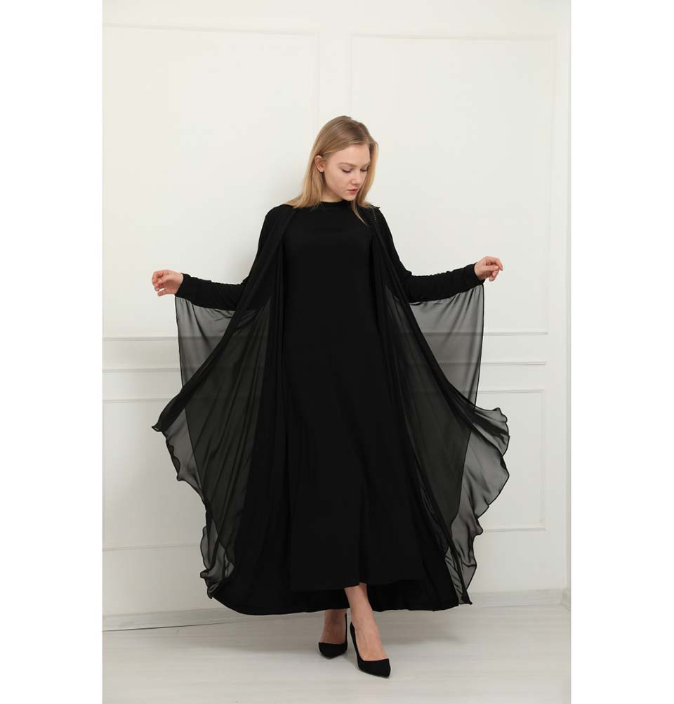 Modest Dress Black Cape Dress Long Modest Formal Cape Dress 35988 Black Modest Dress Black Cape Dress Long Modest Formal Cape Dress 35988 Black
