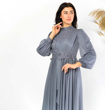 Modefa Dress Modest Formal Dress | Embellished Lace G398 Blue