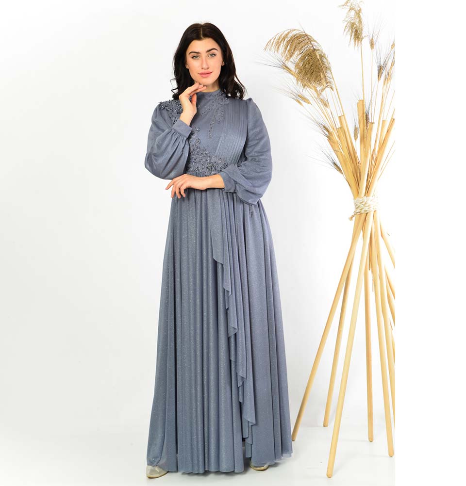Modefa Dress Modest Formal Dress | Embellished Lace G398 Blue