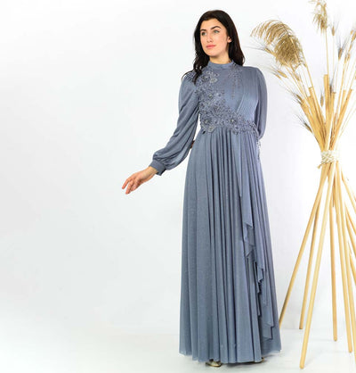 Modefa Dress Modest Formal Dress | Embellished Lace G398 Blue