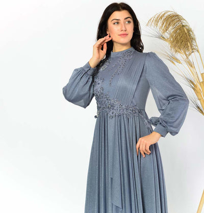 Modefa Dress Modest Formal Dress | Embellished Lace G398 Blue