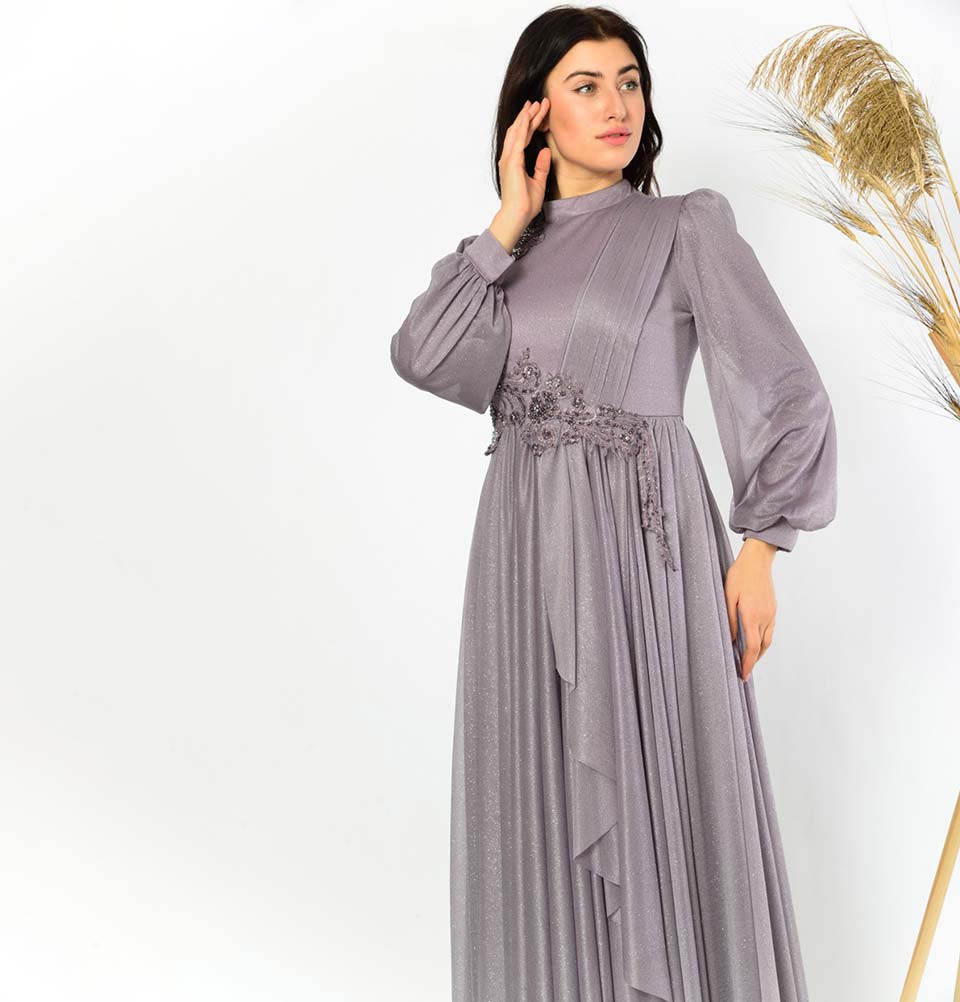 Modefa Dress Modest Formal Dress | Embellished Lace G398 Stormy Purple