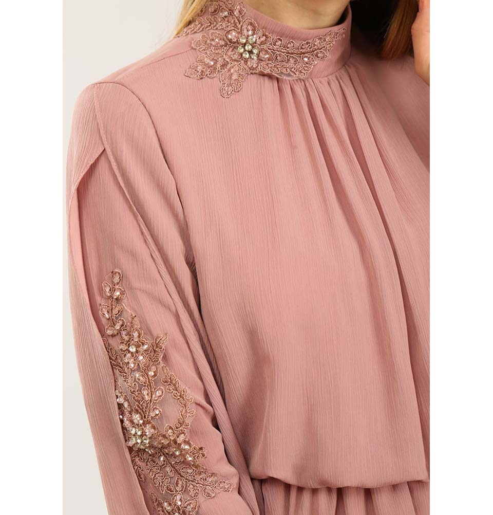 Modefa Dress Modest Formal Dress G407 Crinkled Rose Pink