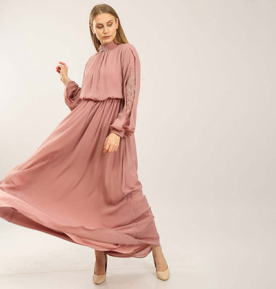 Modefa Dress Modest Formal Dress G407 Crinkled Rose Pink