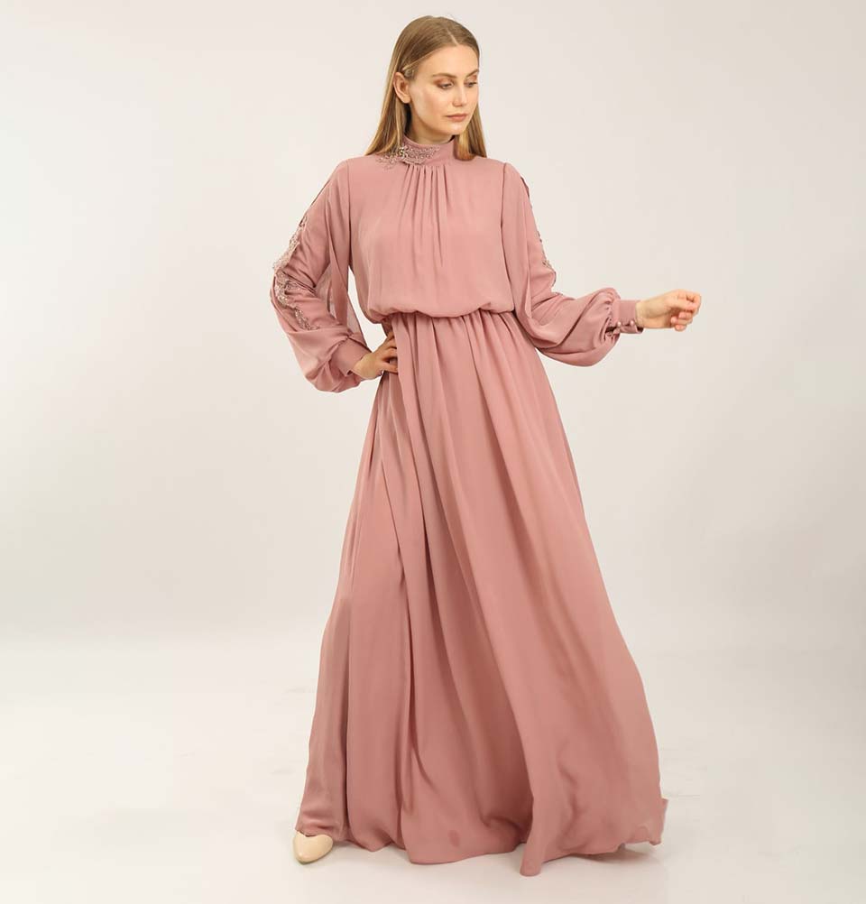 Modefa Dress Modest Formal Dress G407 Crinkled Rose Pink