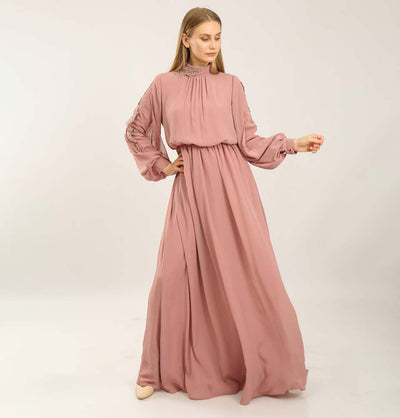 Modefa Dress Modest Formal Dress G407 Crinkled Rose Pink