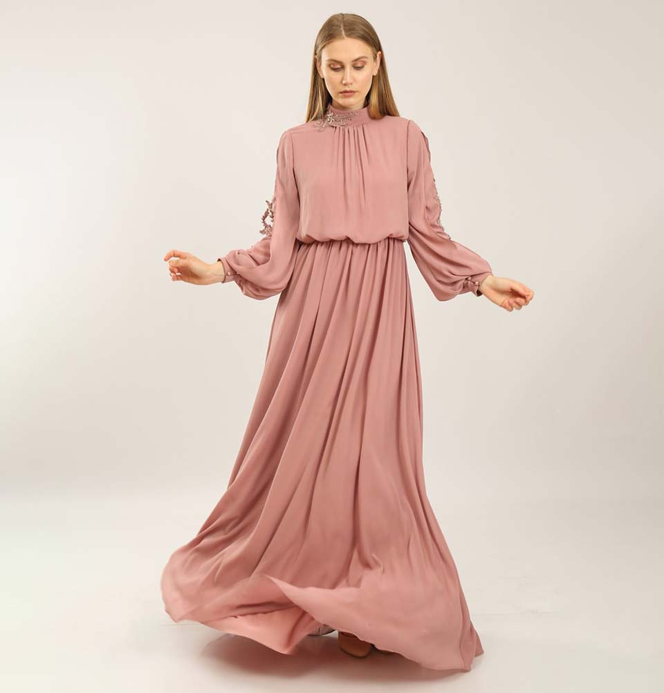 Modefa Dress Modest Formal Dress G407 Crinkled Rose Pink