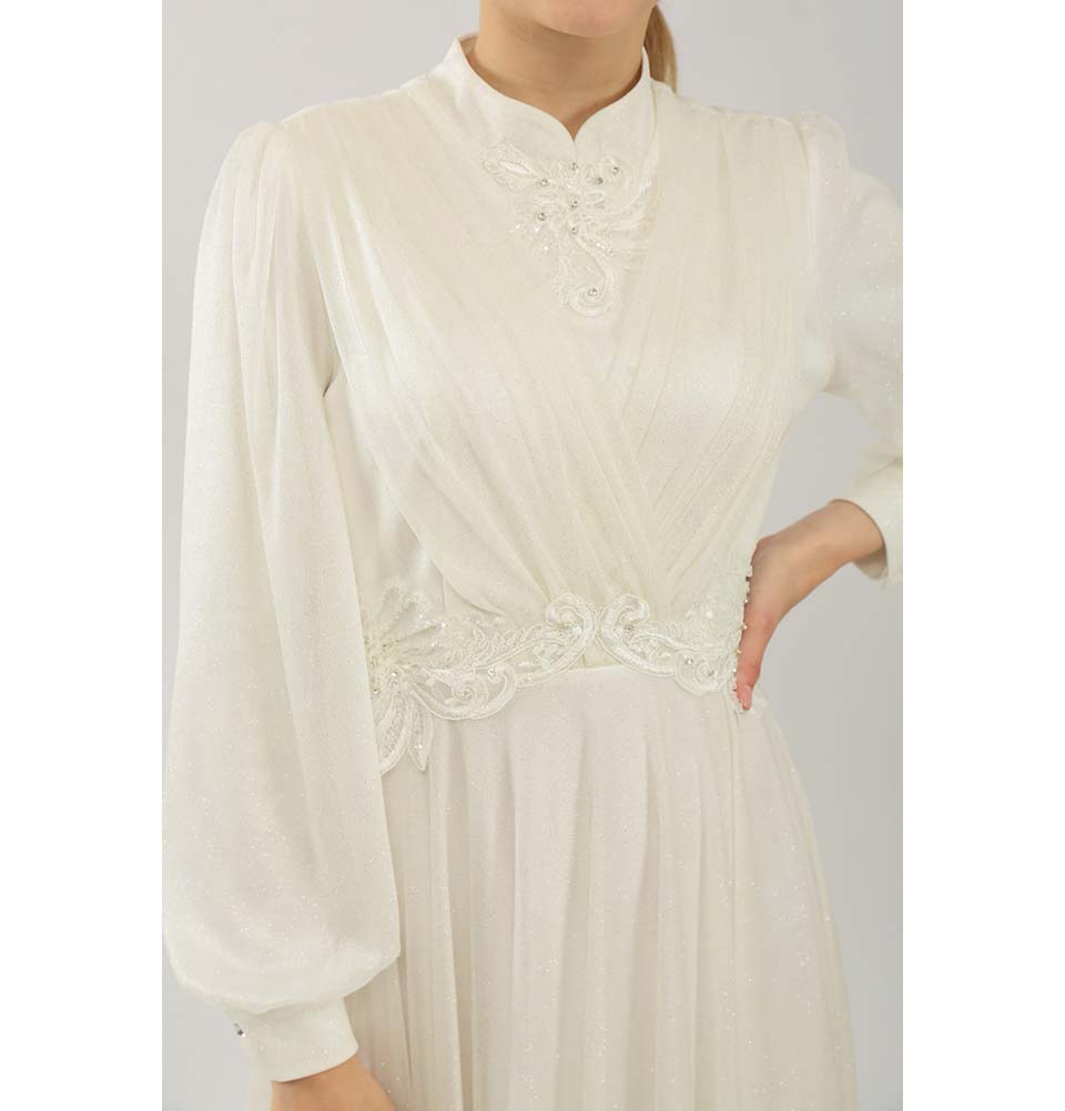 Modefa Dress Modest Formal Dress | Pleated Lace G353 Ivory