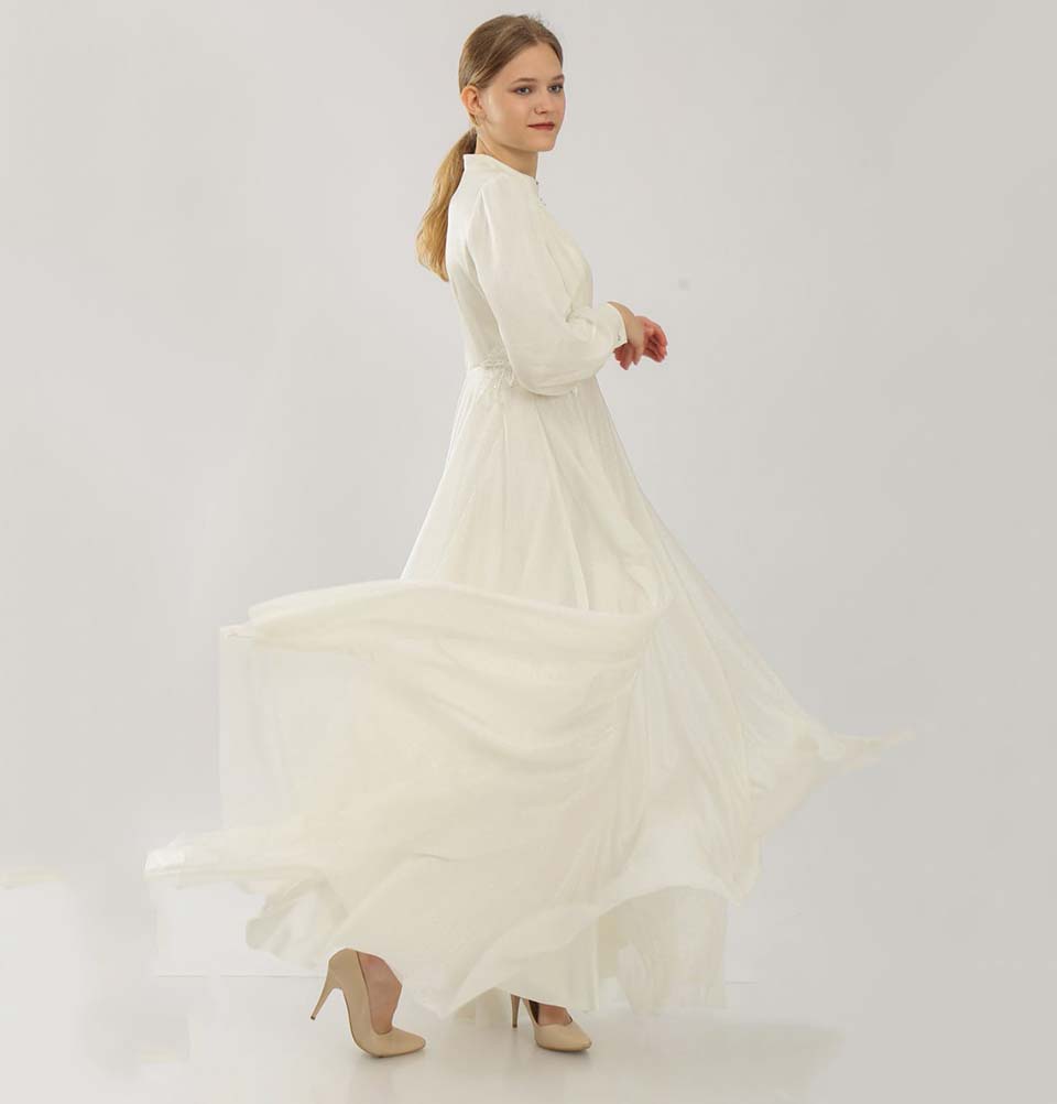 Modefa Dress Modest Formal Dress | Pleated Lace G353 Ivory