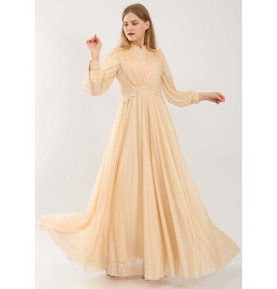 Modest Formal Dress | Pleated Lace G353 Peach Modest Formal Dress | Pleated Lace G353 Peach
