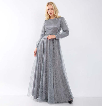 Modefa Dress Modest Formal Embellished Dress G392 Gray