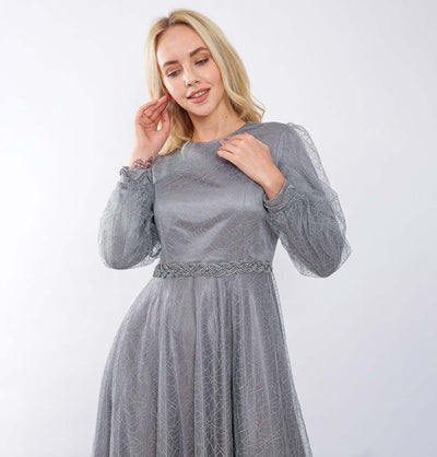 Modefa Dress Modest Formal Embellished Dress G392 Gray