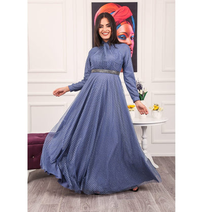 Modefa Dress Modest Formal Embellished Dress G482 Blue