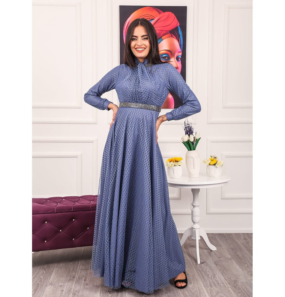 Modest Formal Embellished Dress G482 Blue Modest Formal Embellished Dress G482 Blue
