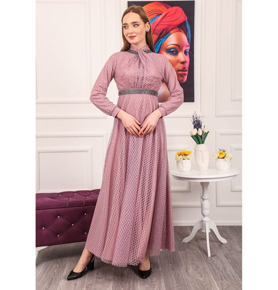 Modefa Dress Modest Formal Embellished Dress G482 Rose Pink