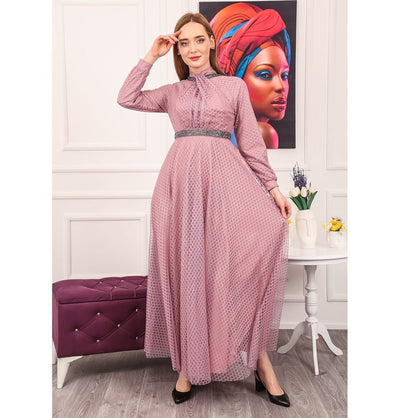 Modefa Dress Modest Formal Embellished Dress G482 Rose Pink