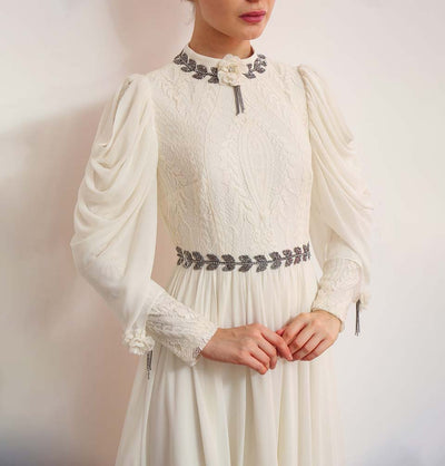 Modefa Dress Modest Formal Lace Dress G410 Ivory