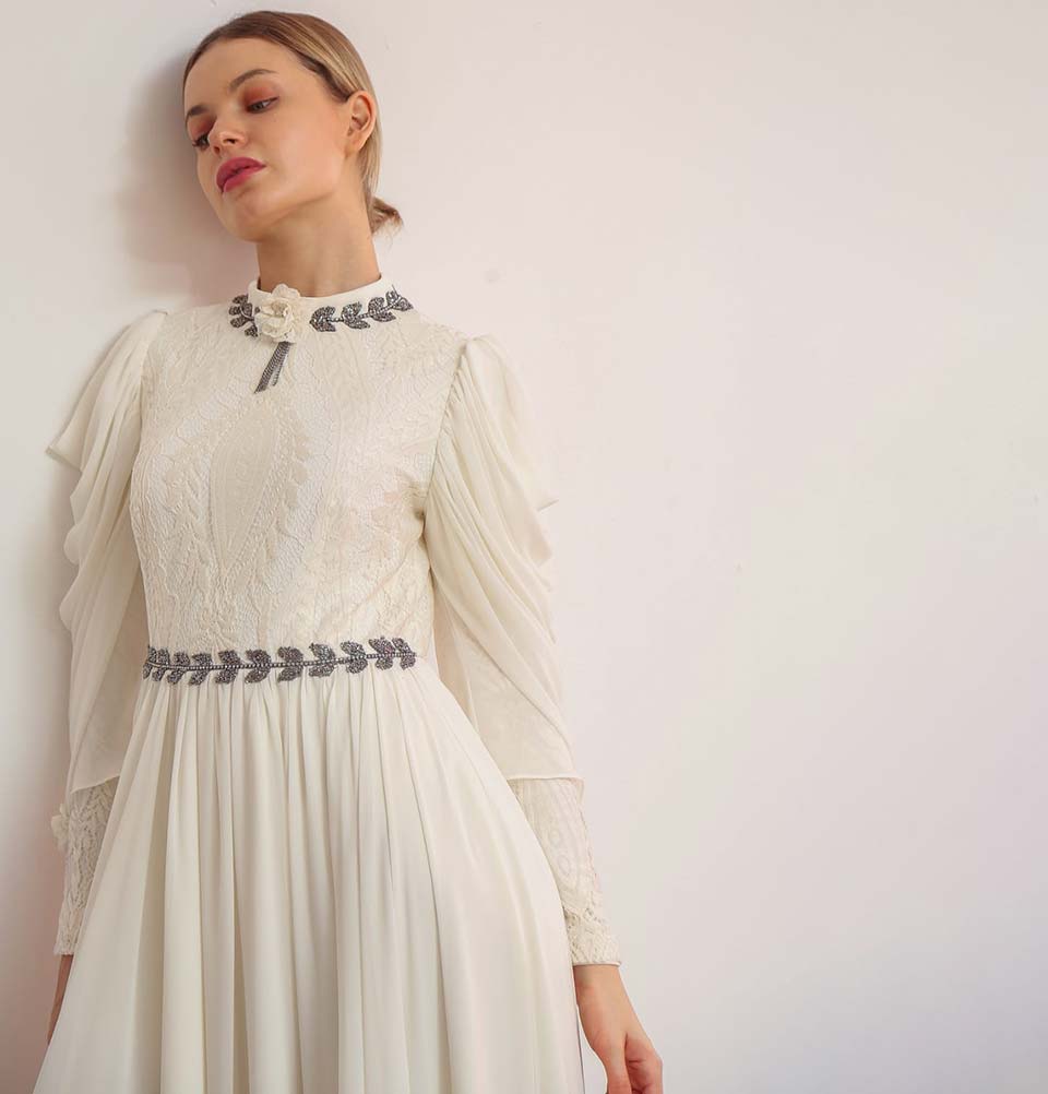chinese dress ladies Modest Long Sleeve Lace Allover Mother of Bride Dress