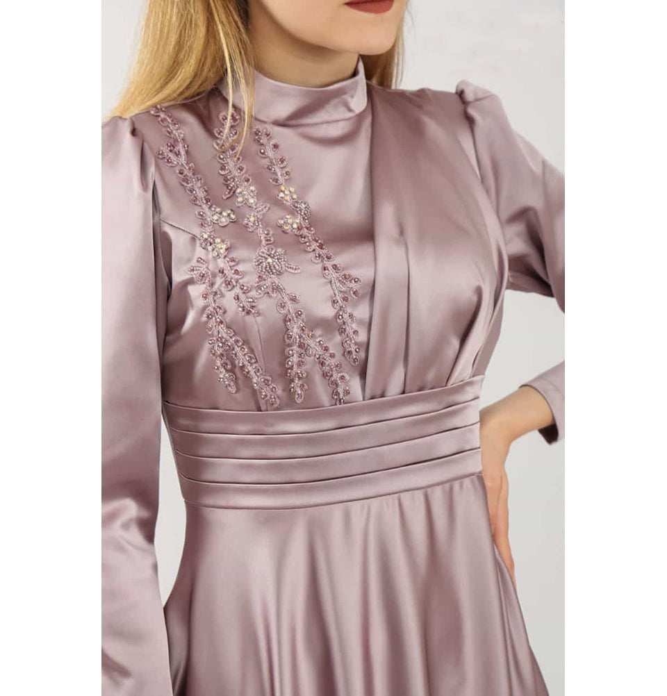 Modefa Dress Modest Formal Satin Dress G432 Lilac