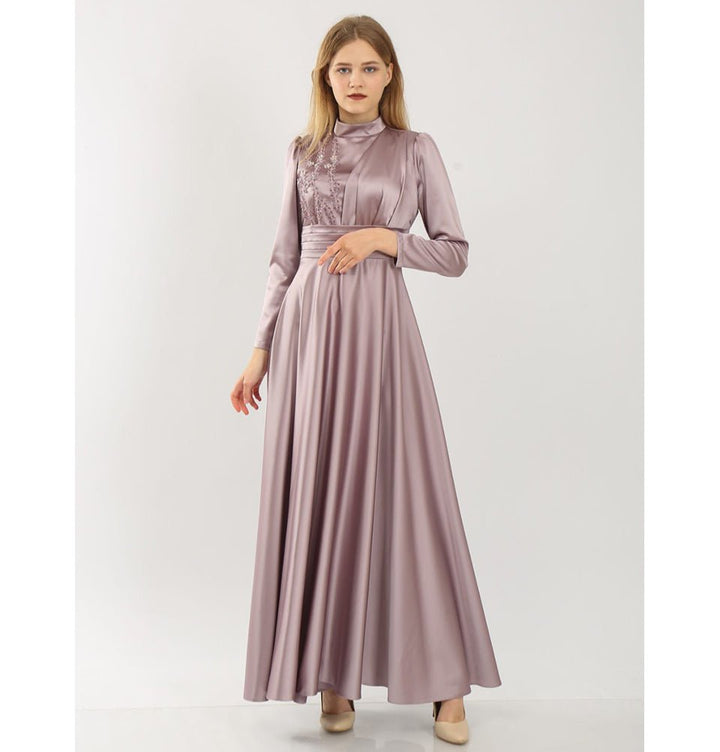 Modest Formal Satin Dress G432 Lilac Modest Formal Satin Dress G432 Lilac