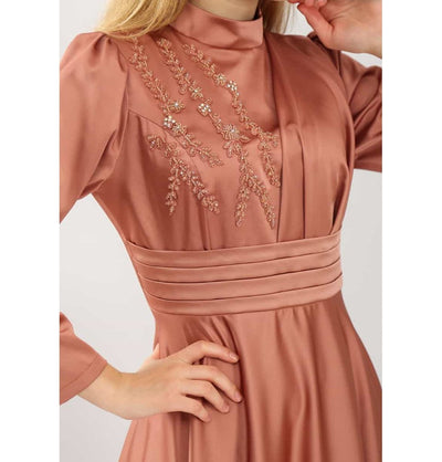 Modefa Dress Modest Formal Satin Dress G432 Rose Gold