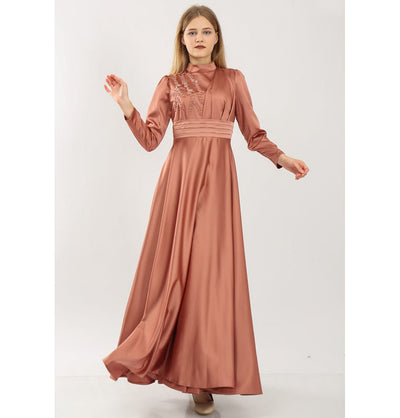 Modefa Dress Modest Formal Satin Dress G432 Rose Gold