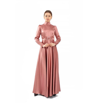 Modefa Dress Modest Formal Satin Dress G459 Rose Pink