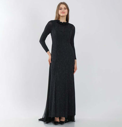 Modefa Dress Modest Formal Sequined Dress G238 Black