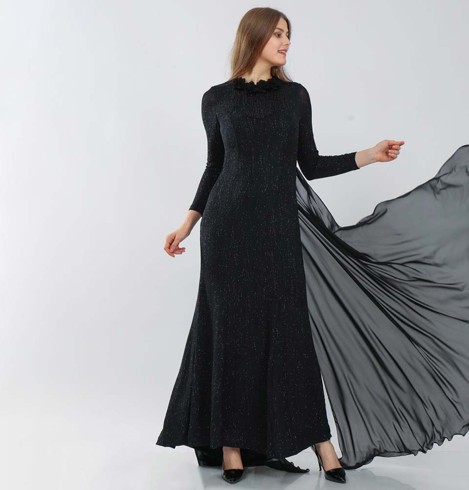 Modefa Dress Modest Formal Sequined Dress G238 Black