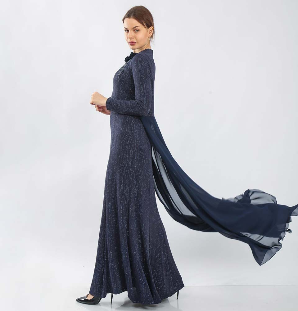 Modest Formal Sequined Dress G238 Navy Blue