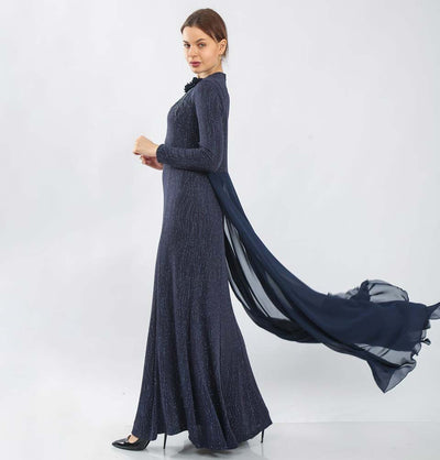 Modefa Dress Modest Formal Sequined Dress G238 Navy Blue