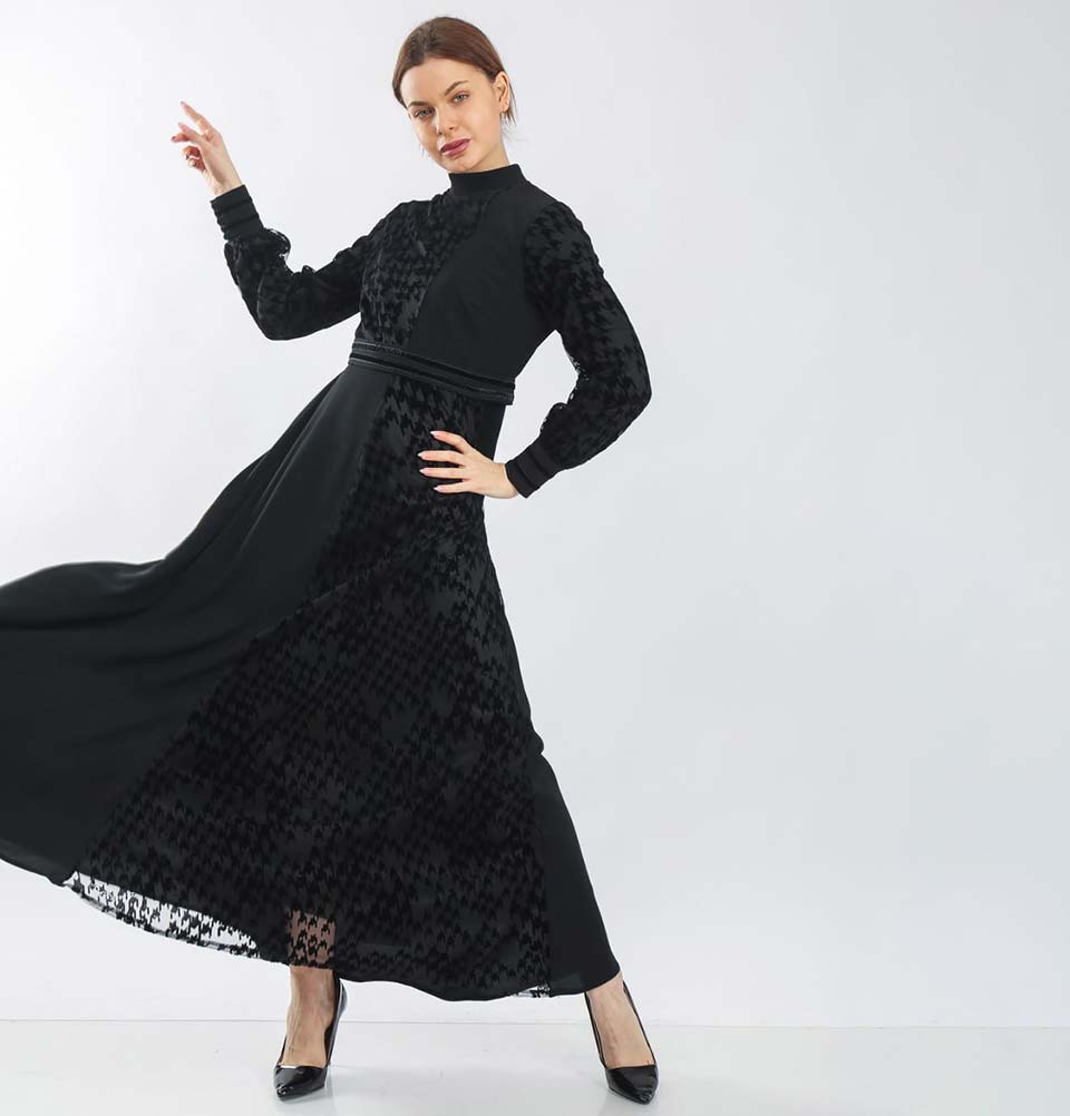 Modest Formal Velvet Dress 70078 Black