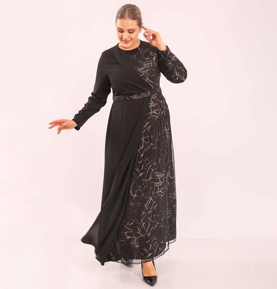 Modefa Dress Modest Formal Wrap Dress 70046 Black & Gold