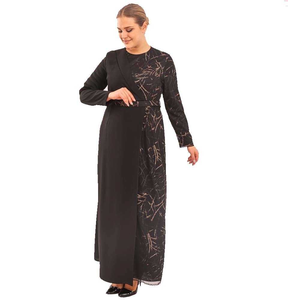Modefa Dress Modest Formal Wrap Dress 70046 Black & Gold