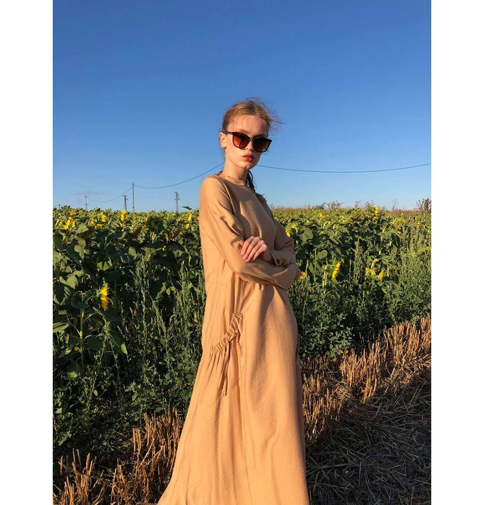 Modest Simple Dress E270 Beige