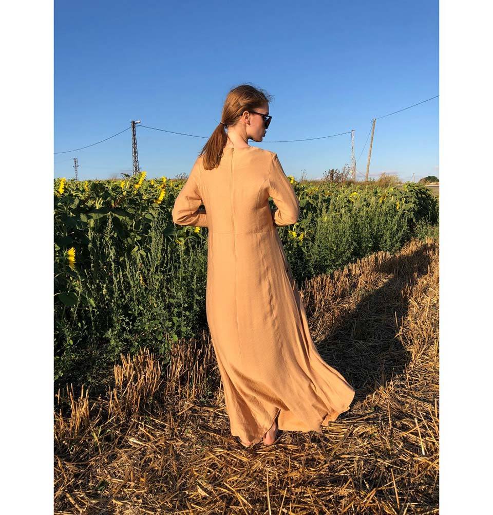 Modest Simple Dress E270 Beige