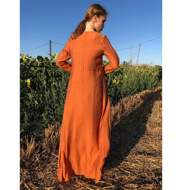 burnt orange dress casual Modest Simple Dress E270 Burnt Orange