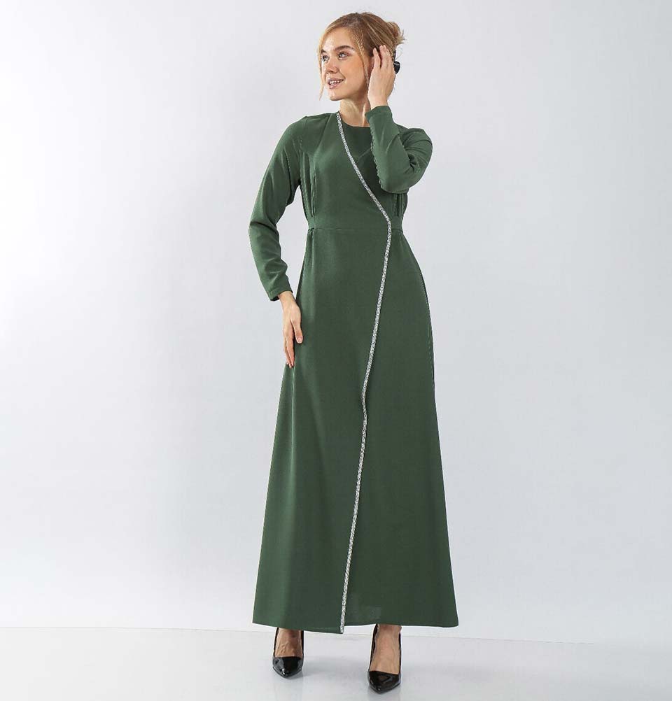 Modest & Simple Formal Wrap Dress | Rhinestoned Sage Green 70052 Modest & Simple Formal Wrap Dress | Rhinestoned Sage Green 70052