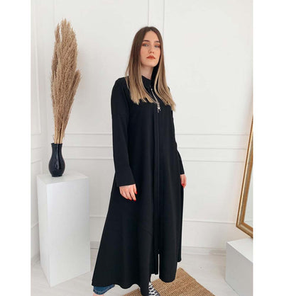 Modefa Dress Simple Zippered Topcoat Abaya 35984 Black