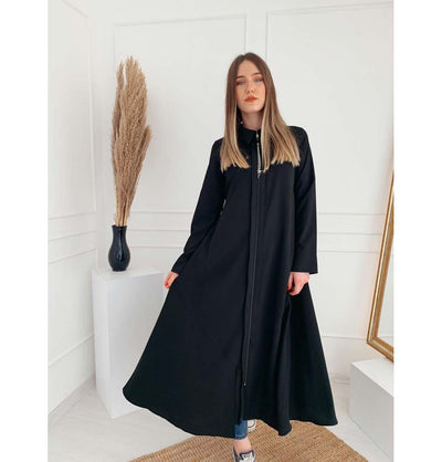 Modefa Dress Simple Zippered Topcoat Abaya 35984 Black