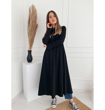 Modefa Dress Simple Zippered Topcoat Abaya 35984 Black