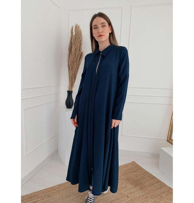 Modefa Dress Simple Zippered Topcoat Abaya 35984 Blue