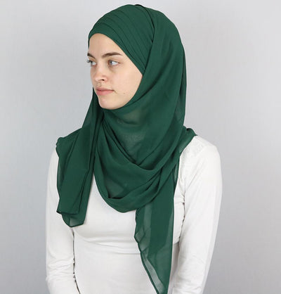 Practical Instant Chiffon Hijab Shawl CPS0062 Forest Green