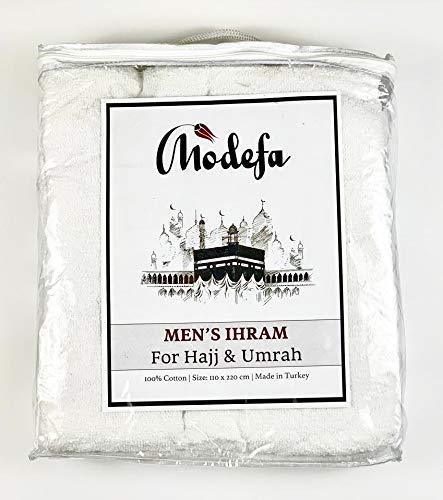 Modefa Men's 100% Cotton Ihram Set of 2 Towels for Hajj and Umrah - 1200 grams